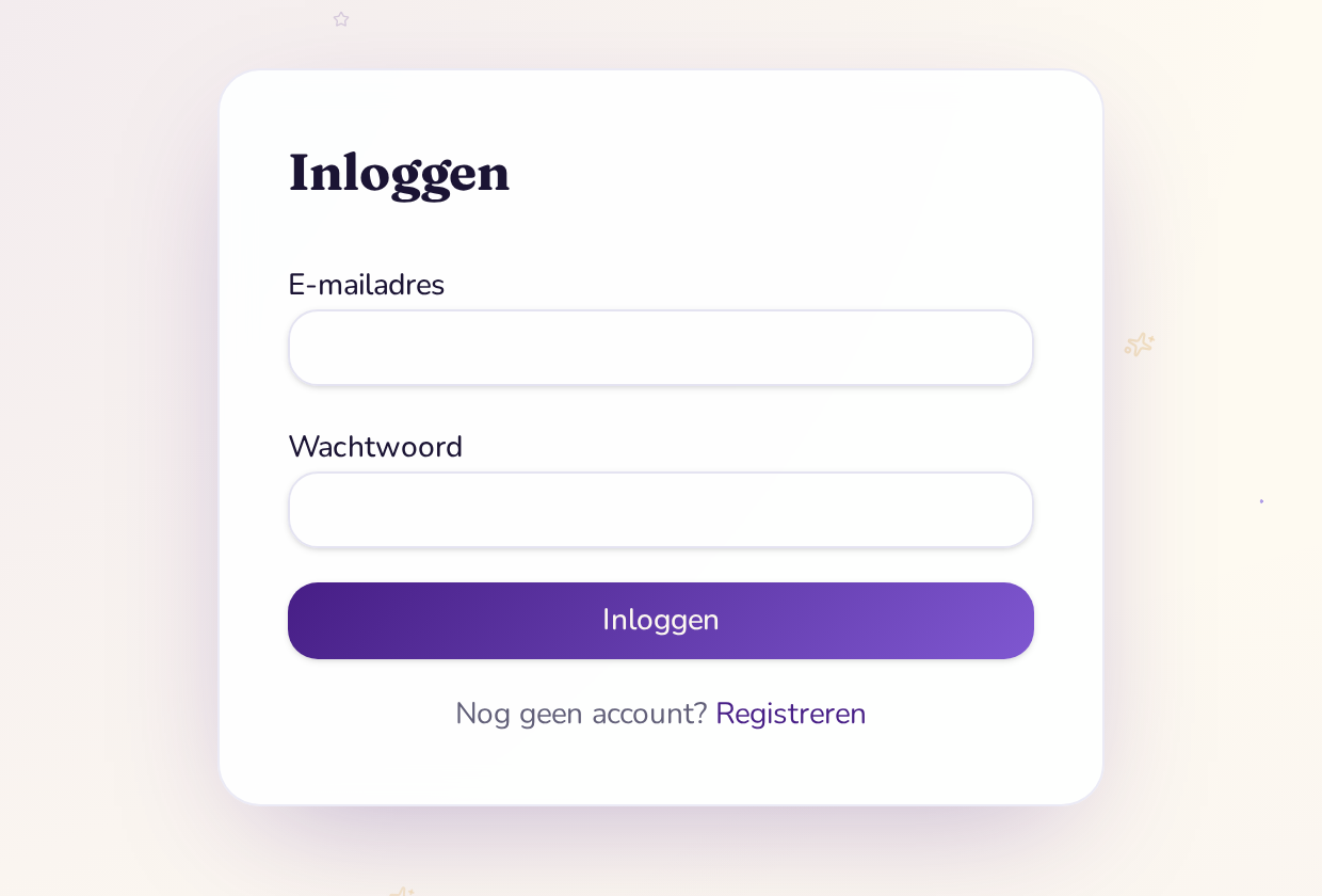 Het inlogscherm van DroomVerhaaltjes met e-mailadres en wachtwoord